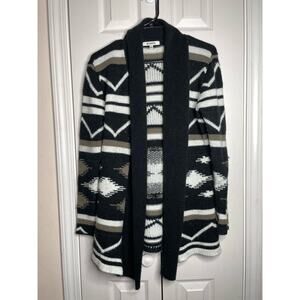 BB Dakota Aztec Open Front Cardigan Size Small Brown Black White